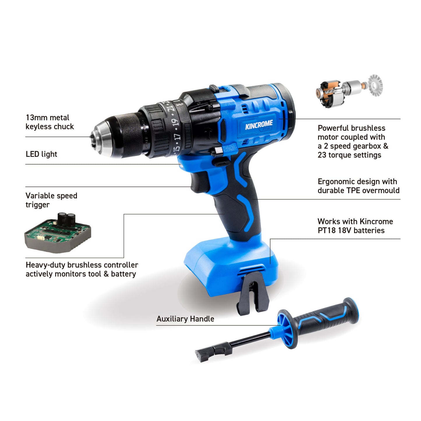 18V 3 Piece Brushless Drill, Driver & Grinder Combo