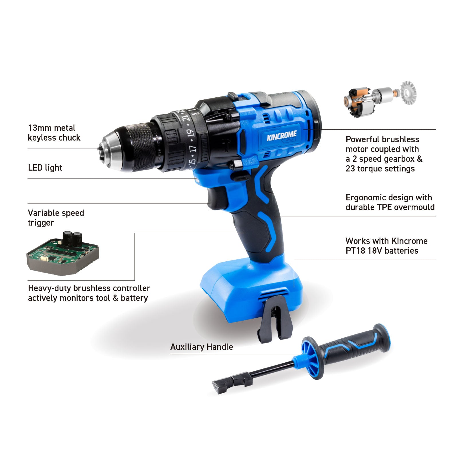 18V 3 Piece Brushless Drill, Driver & Grinder Combo