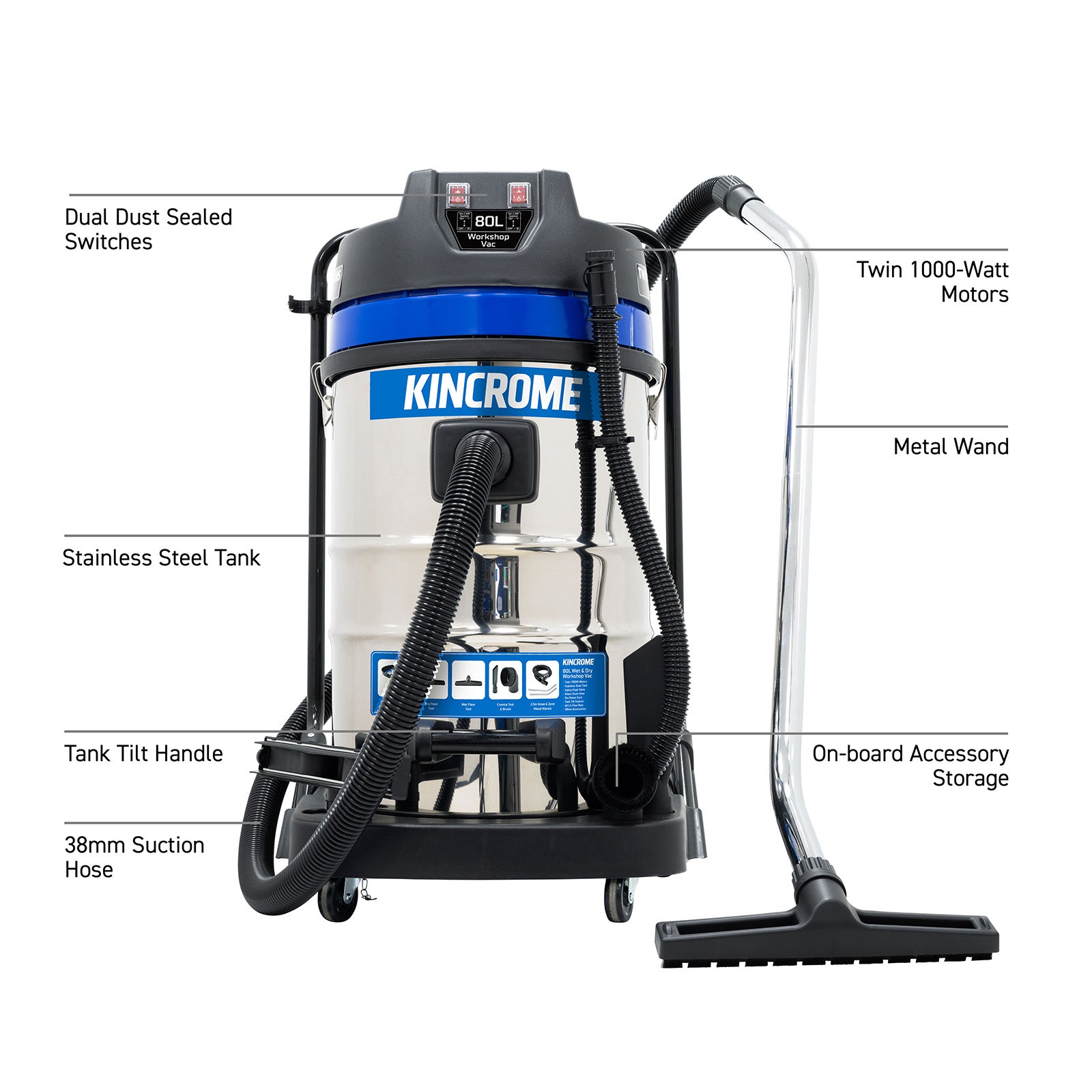 240V Wet & Dry Workshop Vacuum 80L / Twin 1000W